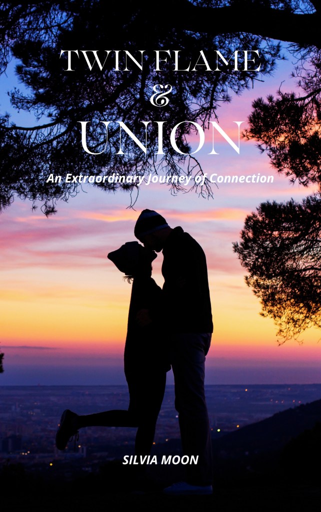 Couple embracing at sunset with a city view, symbolizing love and connection in the context of twin flames.